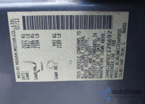 2012 Nissan Altima 3.5 Sr from USA, damaged, VIN 1N4BL2AP3CC126692